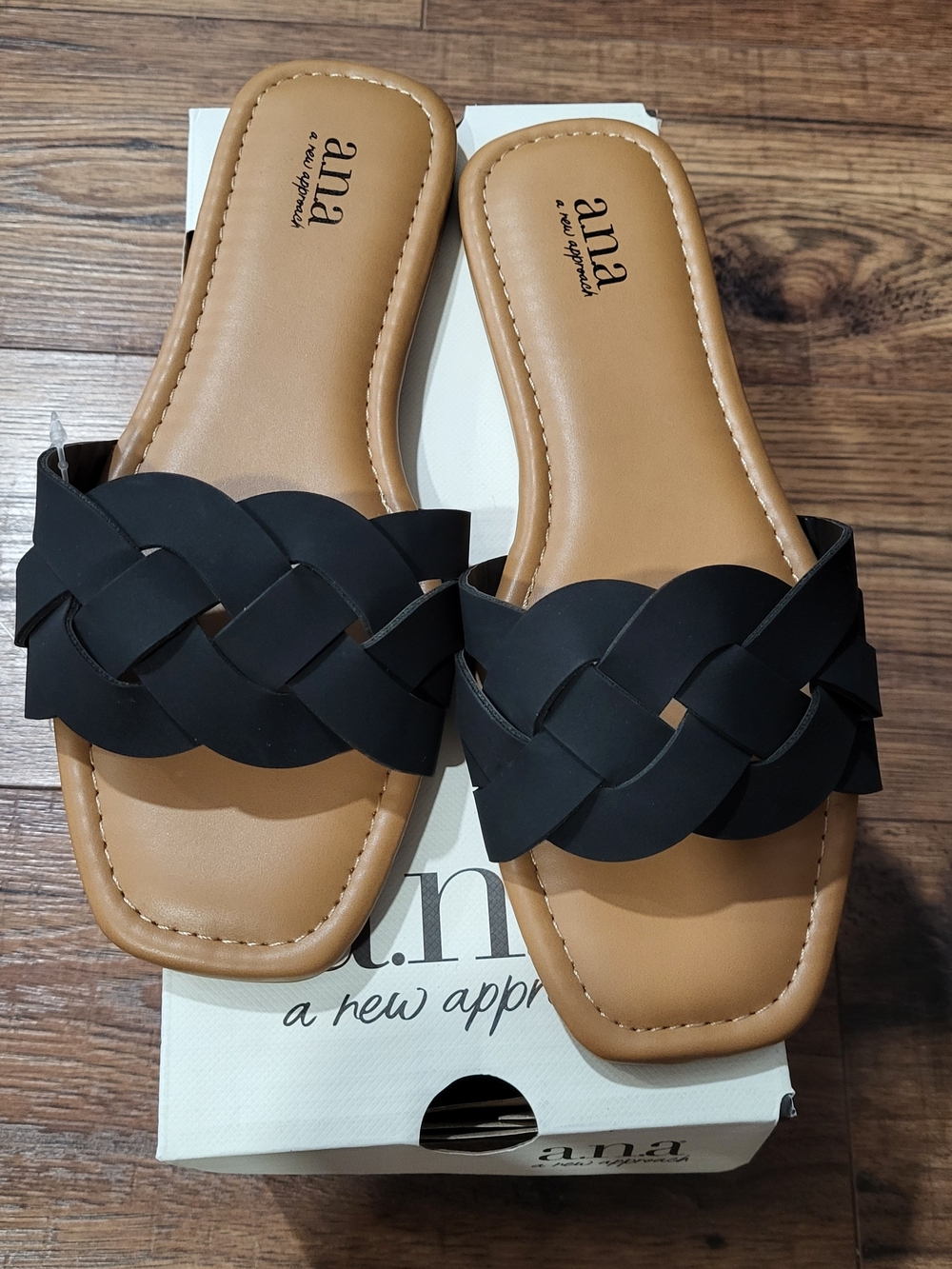 a.n.a Black Braided Slide Sandals